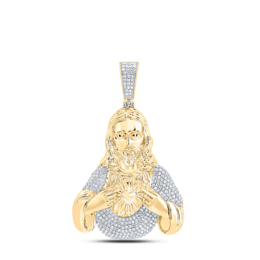 10kt Yellow Gold 1 1/2 Cttw Diamond Jesus Mens Charm