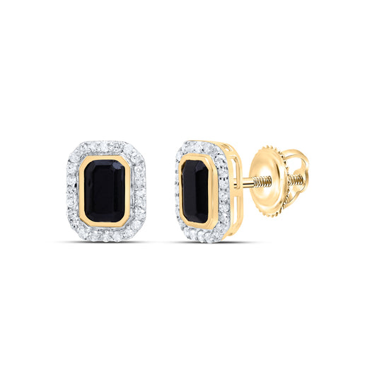 10kt Yellow Gold 1/4 Cttw Diamond 6x4 Mm Emerald Onyx Black Earring