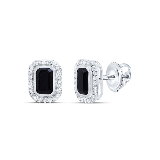 10kt White Gold 1/4 Cttw Diamond 6x4 Mm Emerald Onyx Black Earring