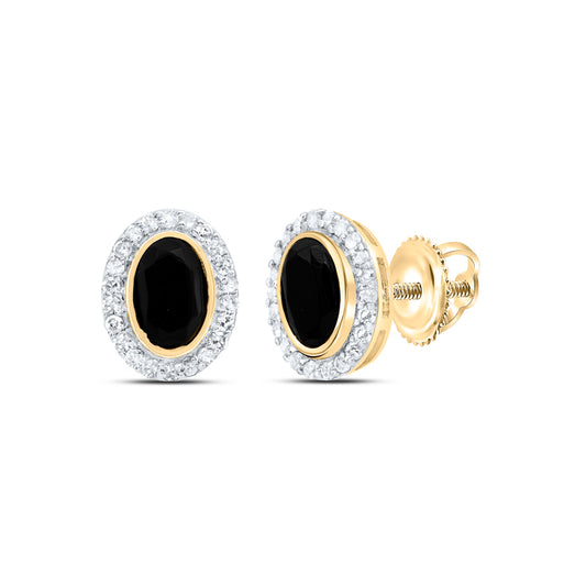 10kt Yellow Gold 1/5 Cttw Diamond 6x4 Mm Oval Onyx Black Earring
