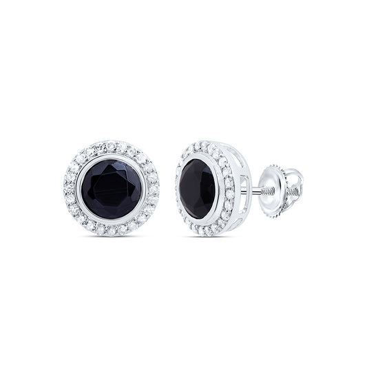 10kt White Gold 1/4 Cttw Diamond 6 Mm Round Onyx Black Earring