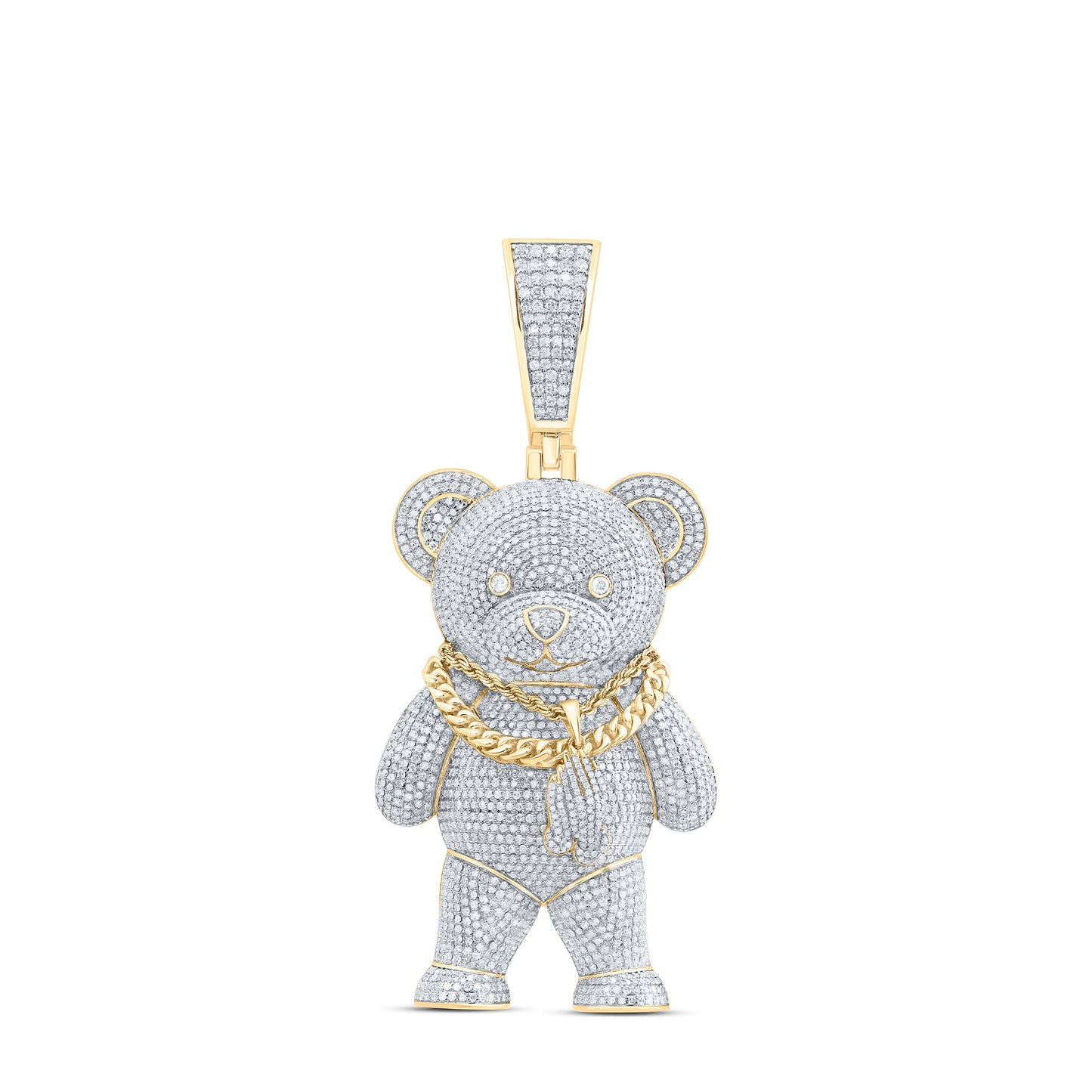 10kt Yellow Gold 7 1/2 Cttw Diamond Teddy Bear Mens Charm With Chain