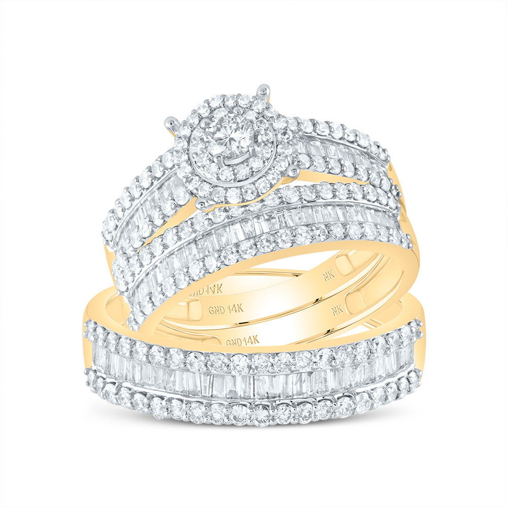 14kt Yellow Gold His & Hers 1 7/8 Cttw Diamond Round Bridal Wedding Ring Band Set, Women Size: 5-9, Men Size: 8-12