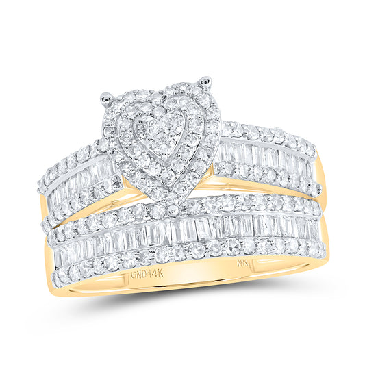 14kt Yellow Gold His & Hers 1 3/4 Cttw Diamond Heart Bridal Wedding Ring Band Set, Women Size: 5-9, Men Size: 8-12