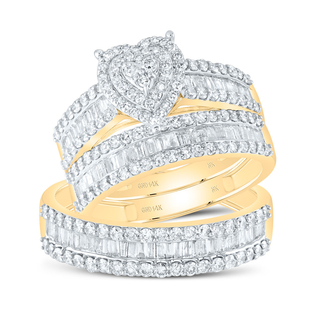 14kt Yellow Gold His & Hers 1 3/4 Cttw Diamond Heart Bridal Wedding Ring Band Set, Women Size: 5-9, Men Size: 8-12