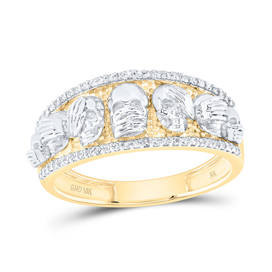 10k Yellow White Gold 1/4 Cttw Diamond Skull Mens Band, Men Size: 8-12