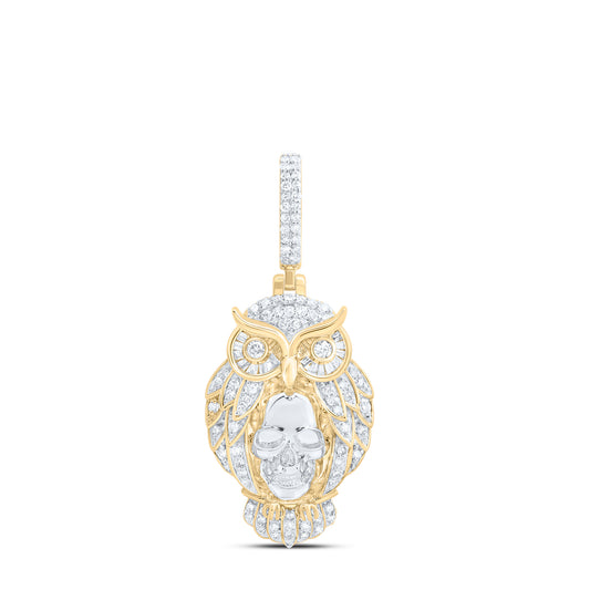 10kt Yellow Gold 1/2 Cttw Diamond Owl Skull Mens Charm