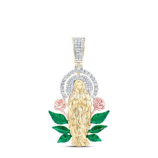10k Yellow Rose Gold 5/8 Cttw Diamond Mother Mary Mens Charm