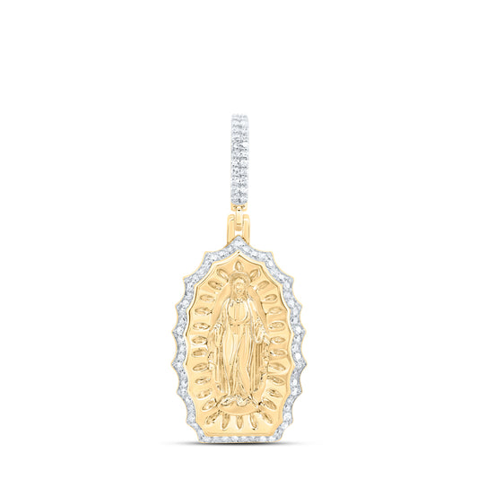 10kt Yellow Gold 1/2 Cttw Diamond Virgin Mother Mary Mens Charm