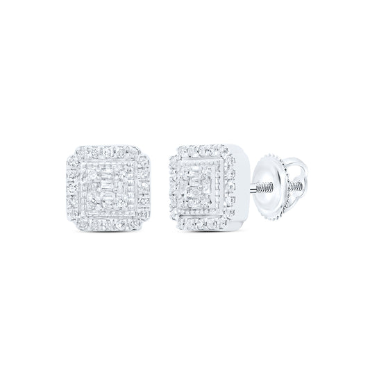 10kt White Gold 1/5 Cttw Diamond Square Baguette Earring