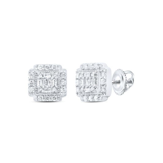 10kt White Gold 3/8 Cttw Diamond Square Baguette Earring