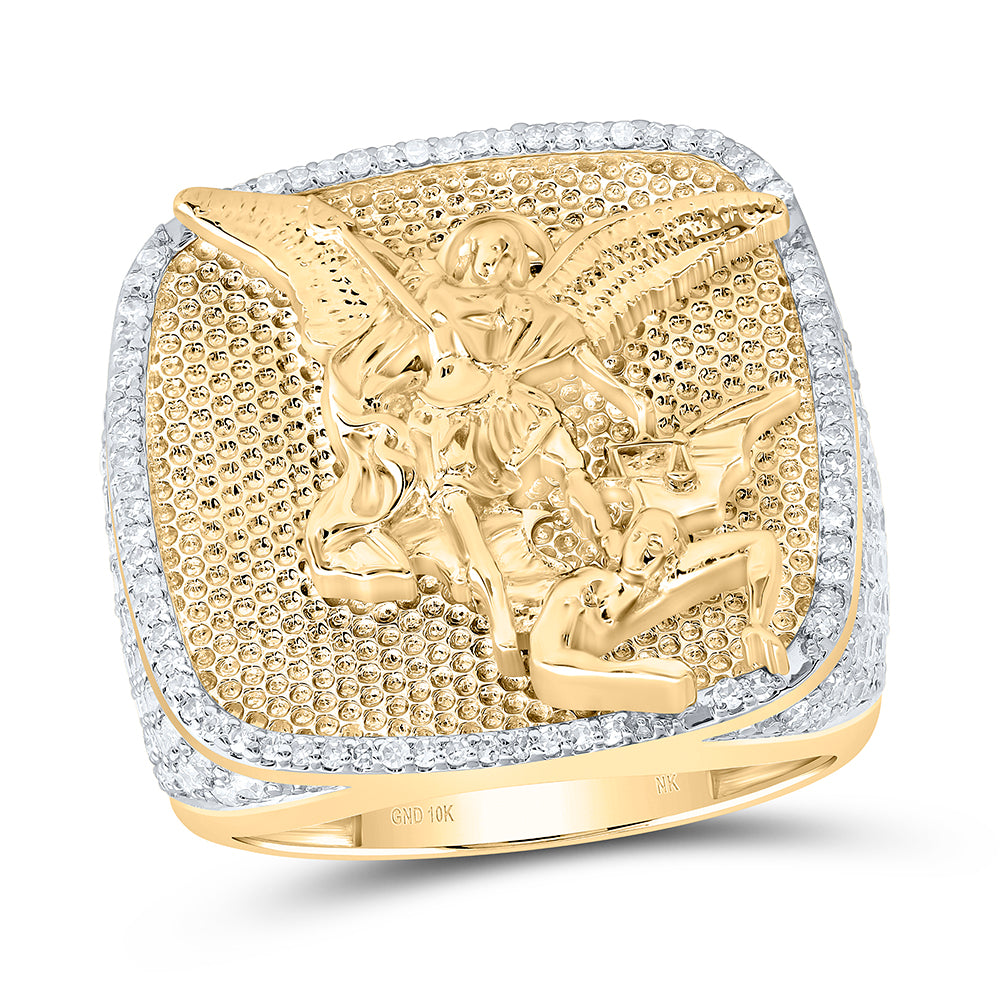 10kt Yellow Gold 2 Cttw Diamond Michael Archangel Mens Ring, Men Size: 8-12