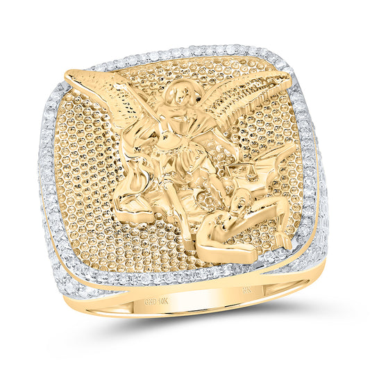 10kt Yellow Gold 2 Cttw Diamond Michael Archangel Mens Ring, Men Size: 8-12