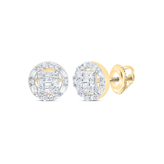10kt Yellow Gold 1/5 Cttw Diamond Round Baguette Earring