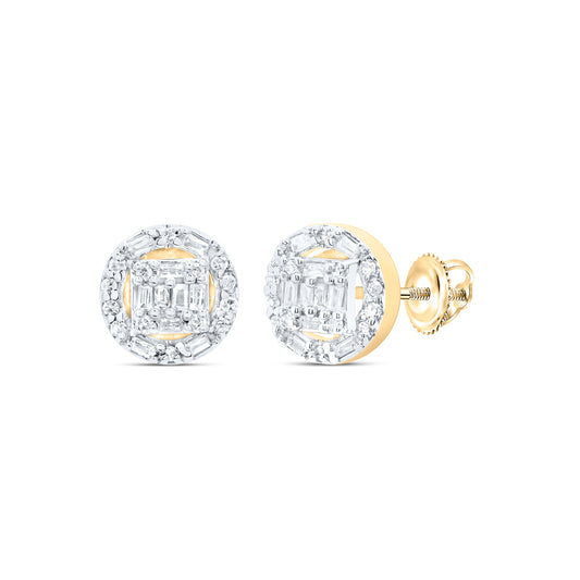 10kt Yellow Gold 1/3 Cttw Diamond Round Baguette Earring