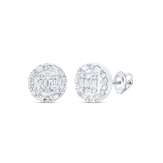 10kt White Gold 1/3 Cttw Diamond Round Baguette Earring