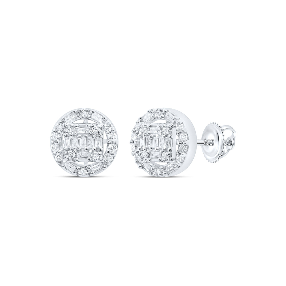 10K White Gold 1/2Ctw Natural Diamond P1 Gift Round Baguette Earring