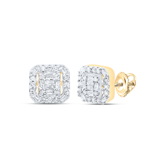10kt Yellow Gold 1/5 Cttw Diamond Cushion Baguette Earring
