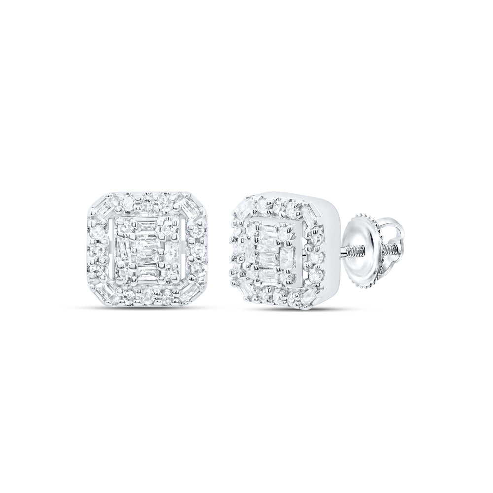 10kt White Gold 1/5 Cttw Diamond Cushion Baguette Earring
