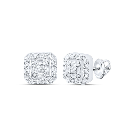 10kt White Gold 1/5 Cttw Diamond Cushion Baguette Earring