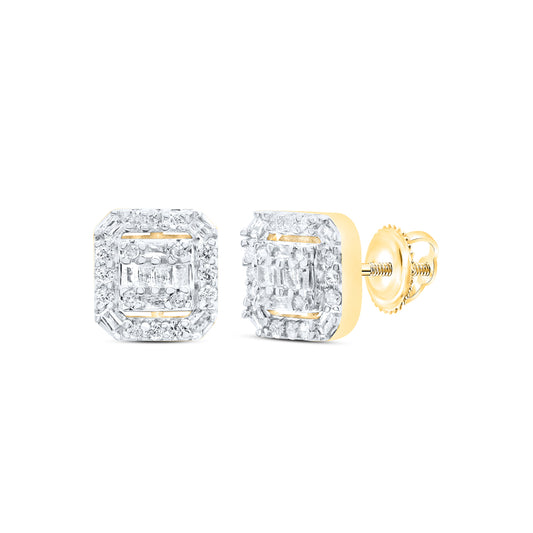 10kt Yellow Gold 1/2 Cttw Diamond Cushion Baguette Earring