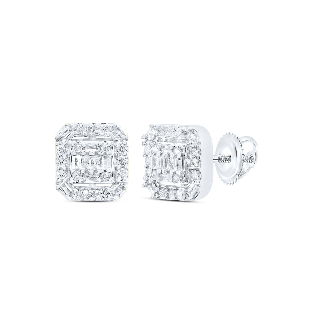 10kt White Gold 1/2 Cttw Diamond Cushion Baguette Earring