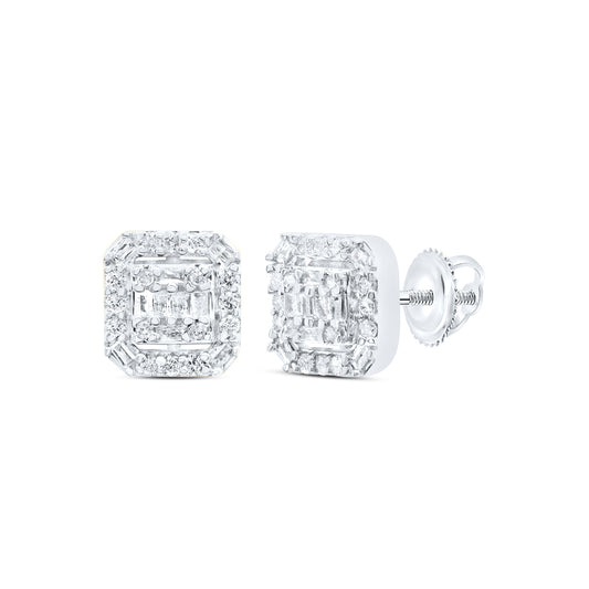10kt White Gold 1/2 Cttw Diamond Cushion Baguette Earring