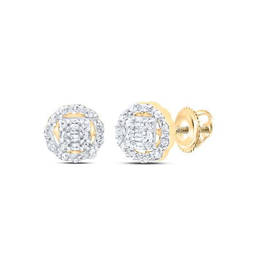 10kt Yellow Gold 1/8 Cttw Diamond Round Baguette Earring