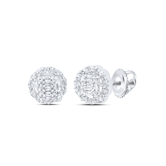 10kt White Gold 1/8 Cttw Diamond Round Baguette Earring