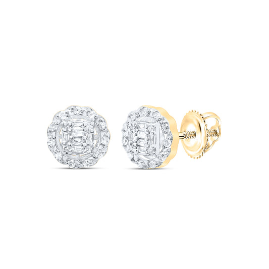 10kt Yellow Gold 1/3 Cttw Diamond Round Baguette Earring