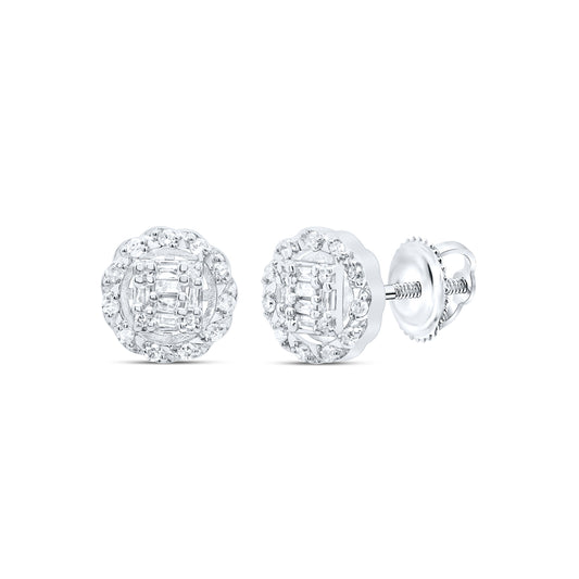 10kt White Gold 1/3 Cttw Diamond Round Baguette Earring