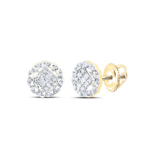 10kt Yellow Gold 1/2 Cttw Diamond Round Baguette Earring