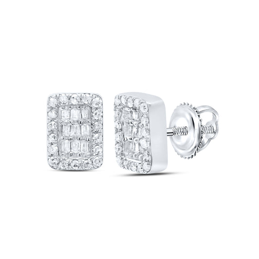 10kt White Gold 1/5 Cttw Diamond Emerald Baguette Earring