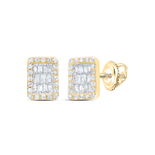 10kt Yellow Gold 1/3 Cttw Diamond Emerald Baguette Earring