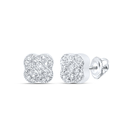 10kt White Gold 1/10 Cttw Diamond Clover Baguette Earring