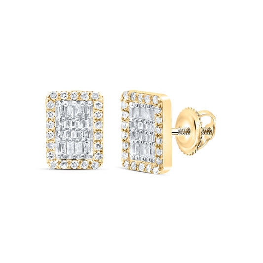 10kt Yellow Gold 1/2 Cttw Diamond Emerald Baguette Earring