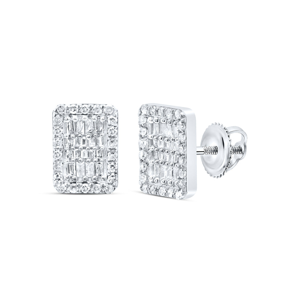 10kt White Gold 1/2 Cttw Diamond Emerald Baguette Earring