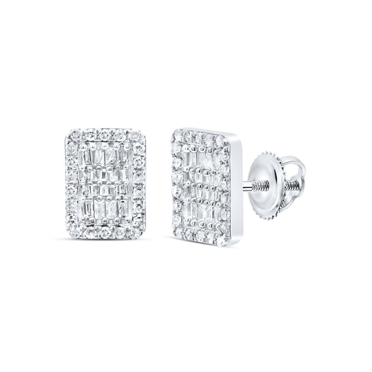 10kt White Gold 1/2 Cttw Diamond Emerald Baguette Earring