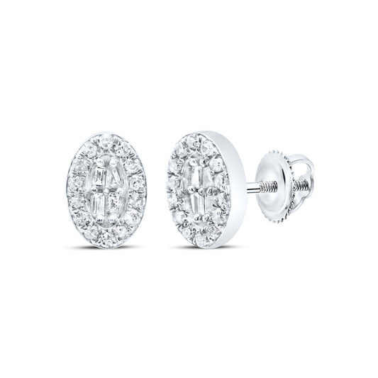 10kt White Gold 1/8 Cttw Diamond Oval Baguette Earring