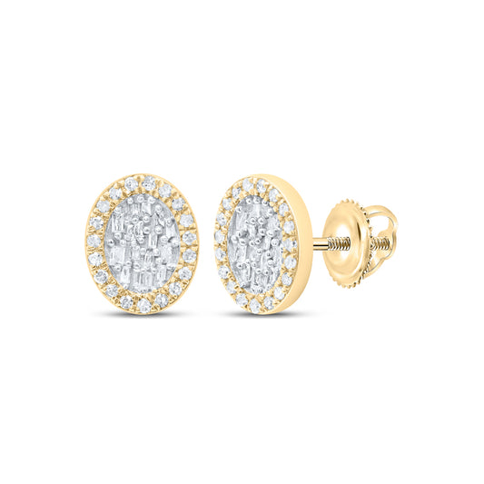 10kt Yellow Gold 1/3 Cttw Diamond Oval Baguette Earring
