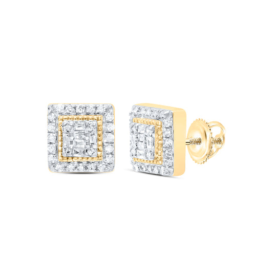 10kt Yellow Gold 1/5 Cttw Diamond Square Baguette Earring