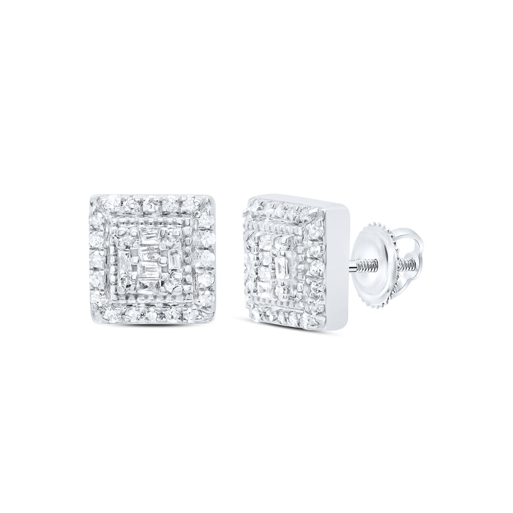 10kt White Gold 1/5 Cttw Diamond Square Baguette Earring