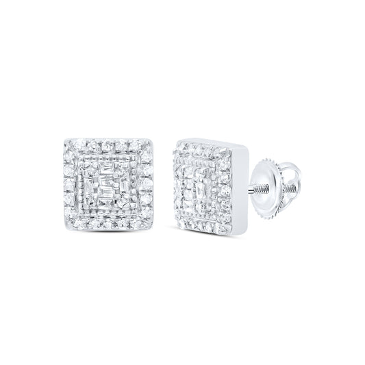 10kt White Gold 1/5 Cttw Diamond Square Baguette Earring