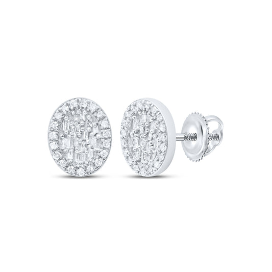 10kt White Gold 1/3 Cttw Diamond Oval Baguette Earring