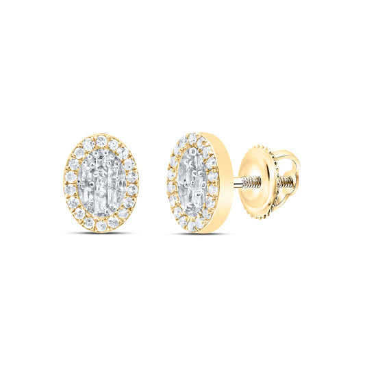 10kt Yellow Gold 1/4 Cttw Diamond Oval Baguette Earring