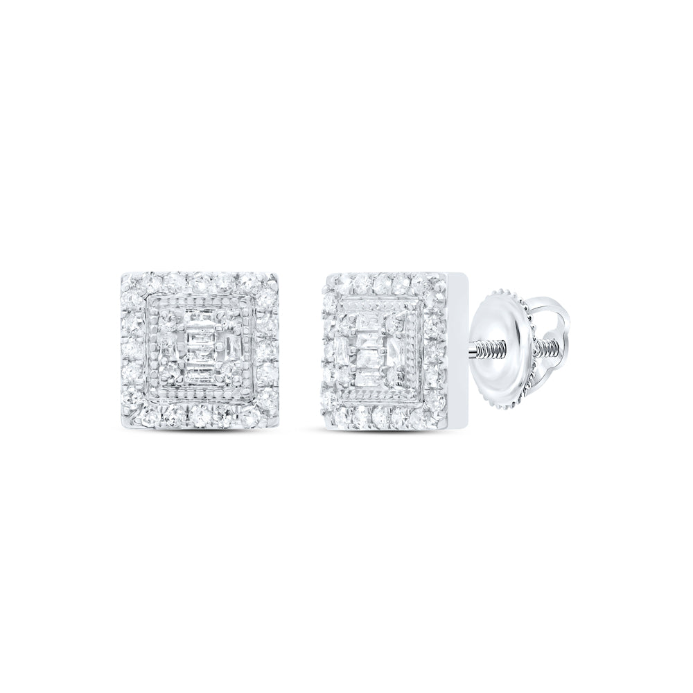 10kt White Gold 1/2 Cttw Diamond Square Baguette Earring