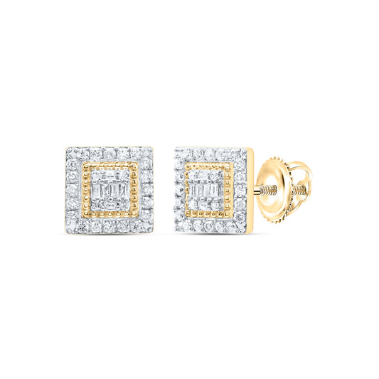 10kt Yellow Gold 3/4 Cttw Diamond Square Baguette Earring