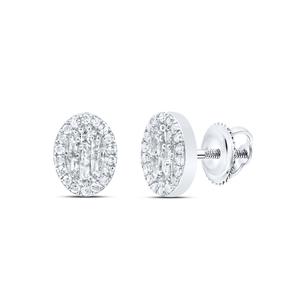 10K White Gold 1/4Ctw Natural Diamond P1 Gift Oval Baguette Earring