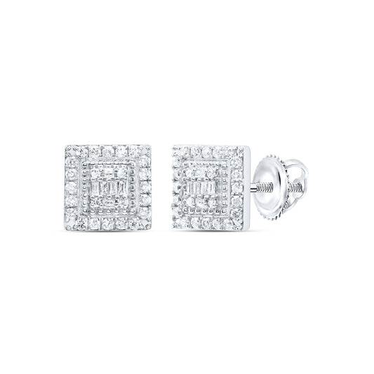 10kt White Gold 3/4 Cttw Diamond Square Baguette Earring