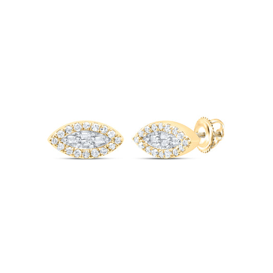 10kt Yellow Gold 1/8 Cttw Diamond Marquise Baguette Earring